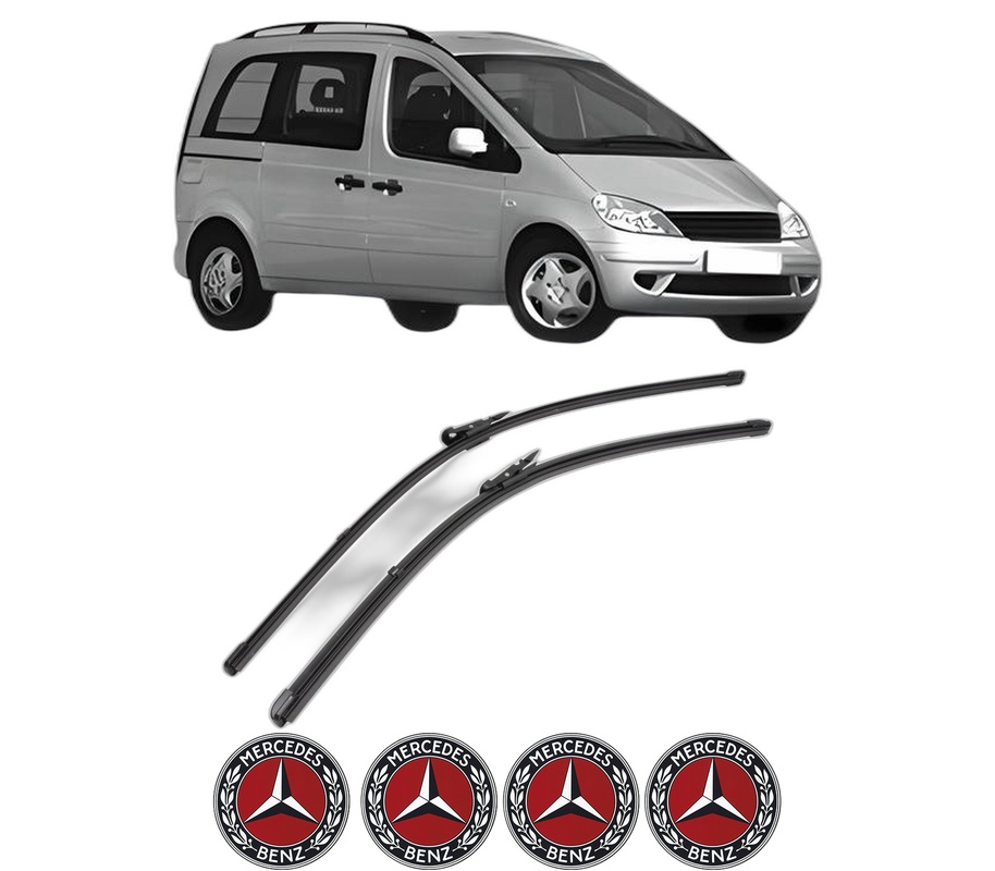 Set stergatoare auto MERCEDES-BENZ VANEO (414) din 2002-2005, pentru parbriz auto, 2 bucati, Valeo Silencio Xtrm, din cauciuc siliconat rezistent, 4 Stickere Auto MERCEDES-BENZ