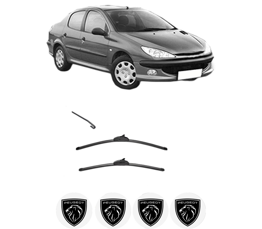 Set stergatoare auto PEUGEOT 206 Saloon din 2007-2008, pentru parbriz auto, 2 bucati, Valeo Silencio, din cauciuc siliconat rezistent, 4 Stickere Auto PEUGEOT