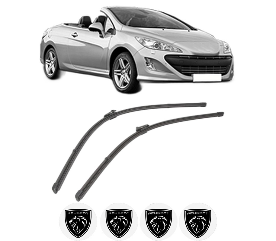 Set stergatoare auto PEUGEOT 308 CC (4B_) din 2009-2014, pentru parbriz auto, 2 bucati, Valeo Silencio Xtrm, din cauciuc siliconat rezistent, 4 Stickere Auto PEUGEOT