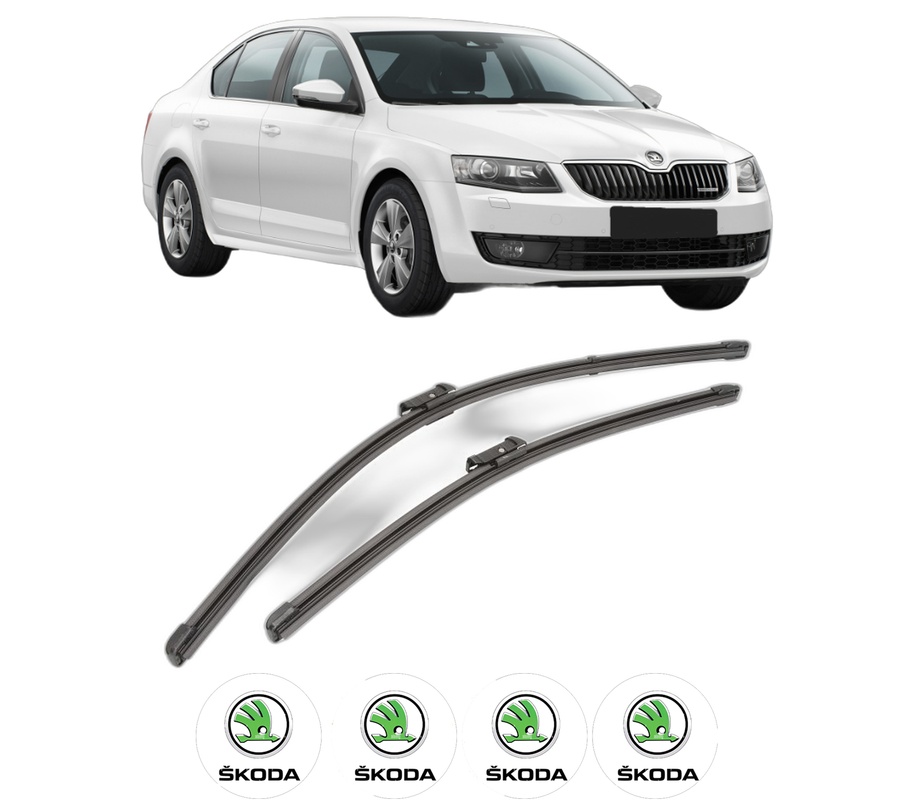 Set stergatoare auto SKODA OCTAVIA III (5E3, NL3, NR3) din 2012-2020, pentru parbriz auto, 2 bucati, Valeo Silencio Xtrm, din cauciuc siliconat rezistent, 4 Stickere Auto SKODA