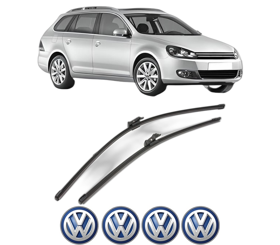 Set stergatoare auto Volkswagen GOLF VI Variant (AJ5) din 2009-2013, pentru parbriz auto, 2 bucati, Valeo Silencio Xtrm, din cauciuc siliconat rezistent, 4 Stickere Auto Volkswagen