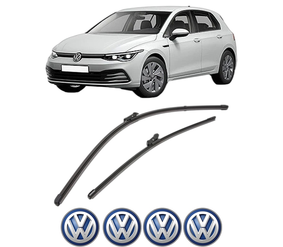 Set stergatoare auto Volkswagen GOLF VIII (CD1, DA1) din 2019-2024, pentru parbriz auto, 2 bucati, Valeo Silencio Xtrm, din cauciuc siliconat rezistent, 4 Stickere Auto Volkswagen