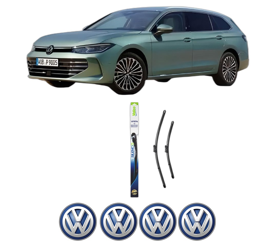 Set stergatoare auto Volkswagen PASSAT B9 Variant (CJ5) din 2023-2024, pentru parbriz auto, 2 bucati, Valeo Silencio, din cauciuc siliconat rezistent, 4 Stickere Auto Volkswagen