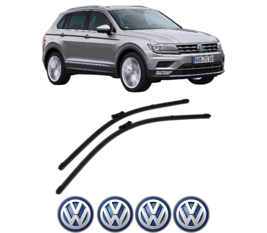 Set stergatoare auto Volkswagen TIGUAN SUV Van (AD1) din 2016-2020, pentru parbriz auto, 2 bucati, Valeo Silencio Xtrm, din cauciuc siliconat rezistent, 4 Stickere Auto Volkswagen