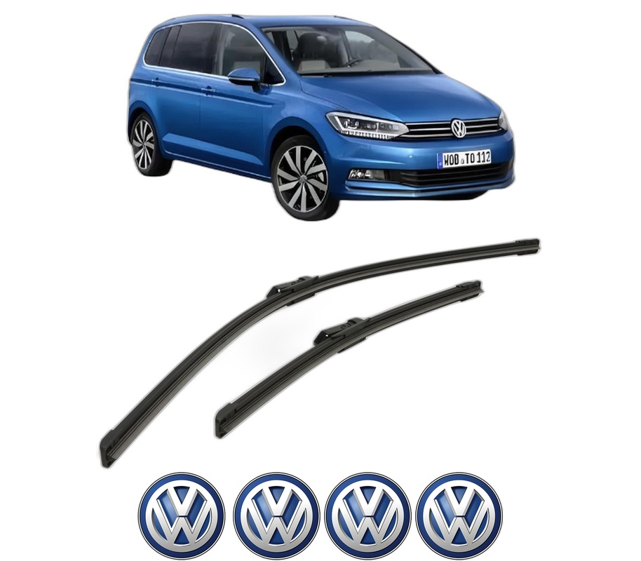 Set stergatoare auto Volkswagen TOURAN (5T1) din 2015-2022, pentru parbriz auto, 2 bucati, Bosch Aerotwin, din cauciuc siliconat rezistent, 4 Stickere Auto Volkswagen
