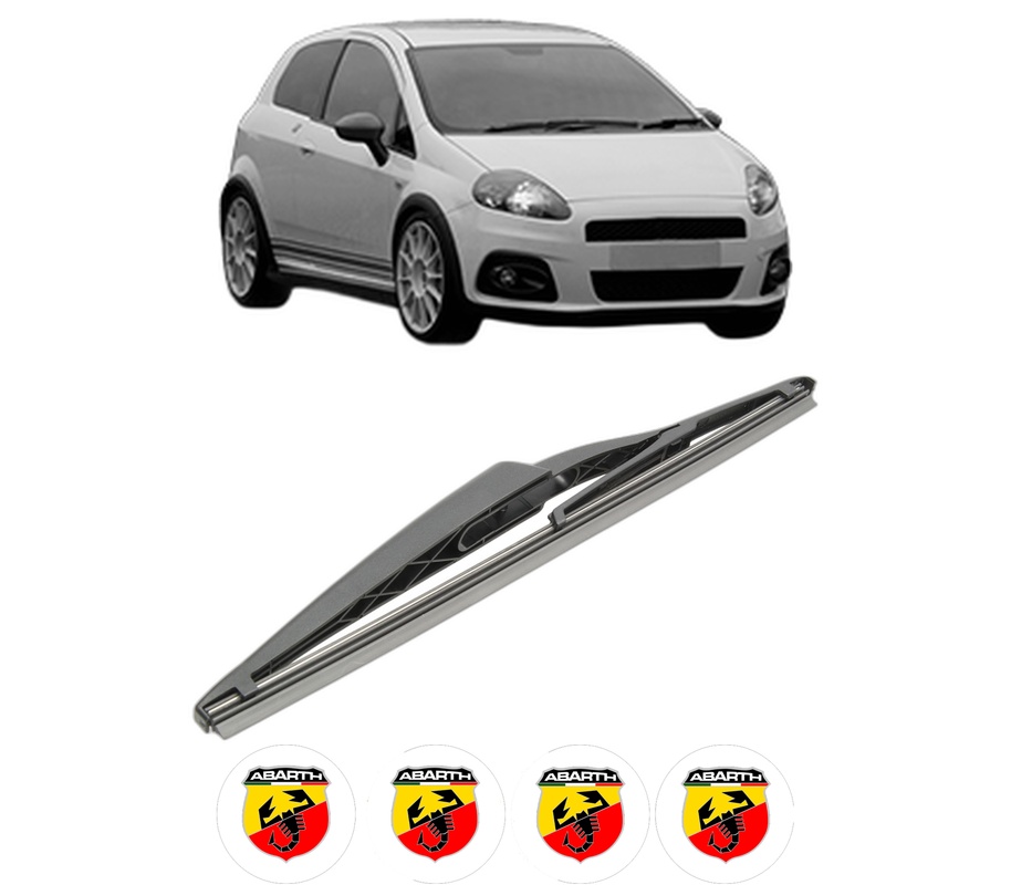 Stergator lamela spate ABARTH GRANDE PUNTO din 2005 - 2015, pentru luneta auto, Bosch Twin, din cauciuc siliconat rezistent, 4 Stickere Auto ABARTH