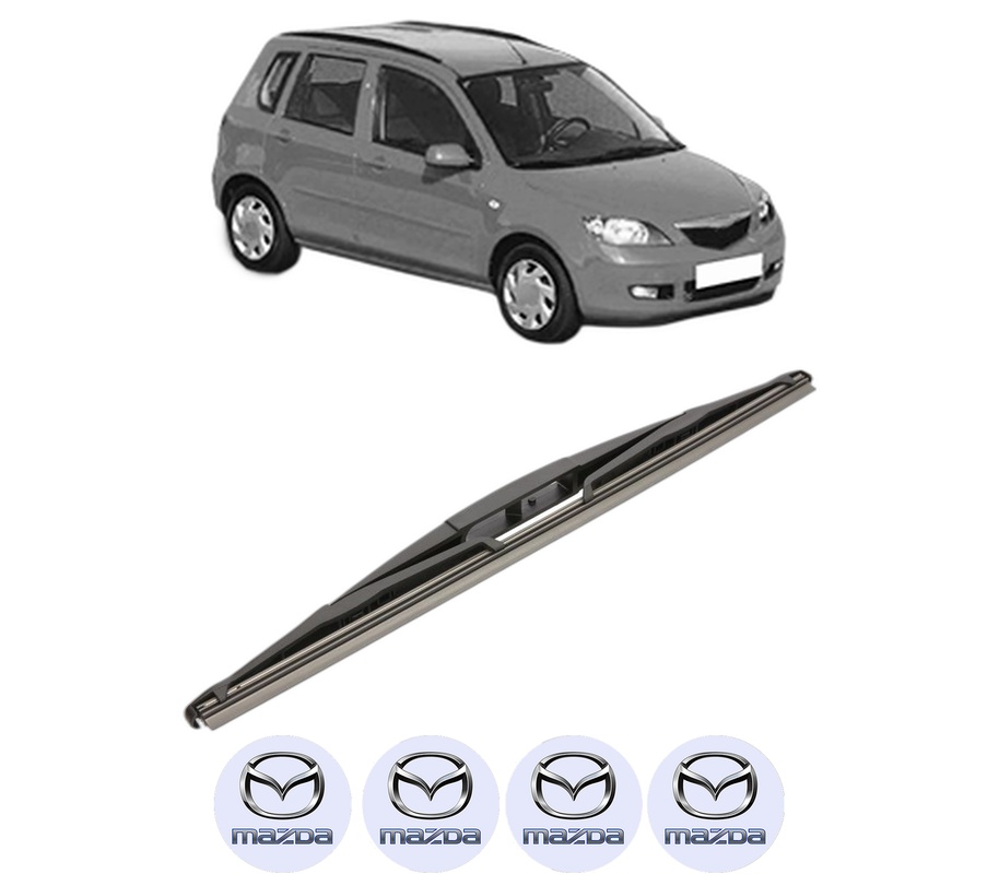 Stergator lamela spate MAZDA 2 (DY) din 2003 - 2007, pentru luneta auto, Valeo Silencio, din cauciuc siliconat rezistent, 4 Stickere Auto MAZDA