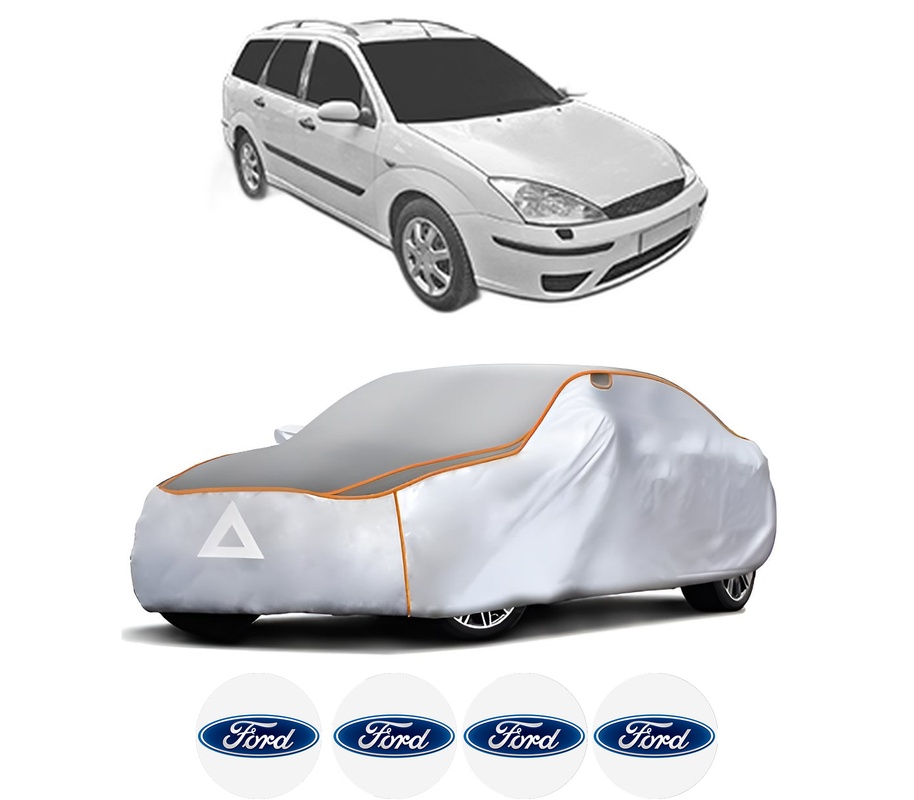 Husa Prelata Antigrindina Auto FORD FOCUS I Estate Van (DNW) din 1998-2005, Protectie auto contra intemperiilor la grindina, Waterproof, 4x Stickere auto FORD