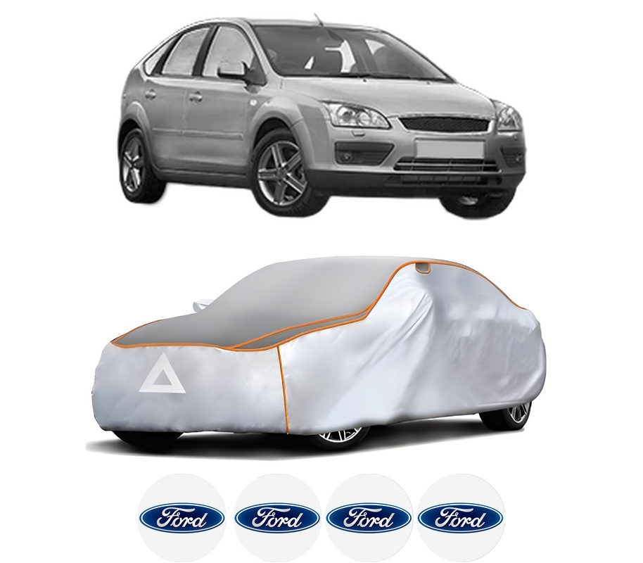 Husa Prelata Antigrindina Auto FORD FOCUS II (DA_, HCP, DP) din 2004-2012, Protectie auto contra intemperiilor la grindina, Waterproof, 4x Stickere auto FORD