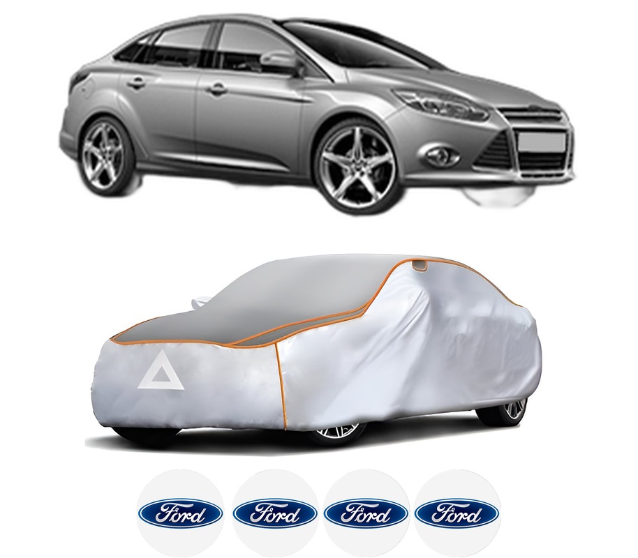 Husa Prelata Antigrindina Auto FORD FOCUS III Saloon din 2010-2020, Protectie auto contra intemperiilor la grindina, Waterproof, 4x Stickere auto FORD