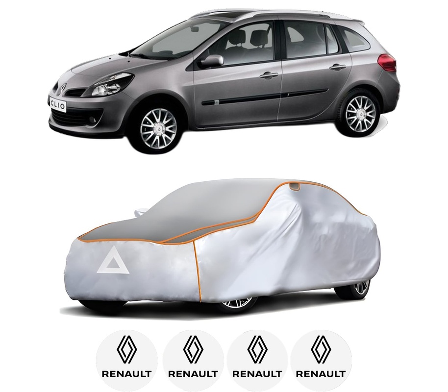Husa Prelata Antigrindina Auto RENAULT CLIO III Grandtour (KR0/1_) din 2007-2014, Protectie auto contra intemperiilor la grindina, Waterproof, 4x Stickere auto RENAULT