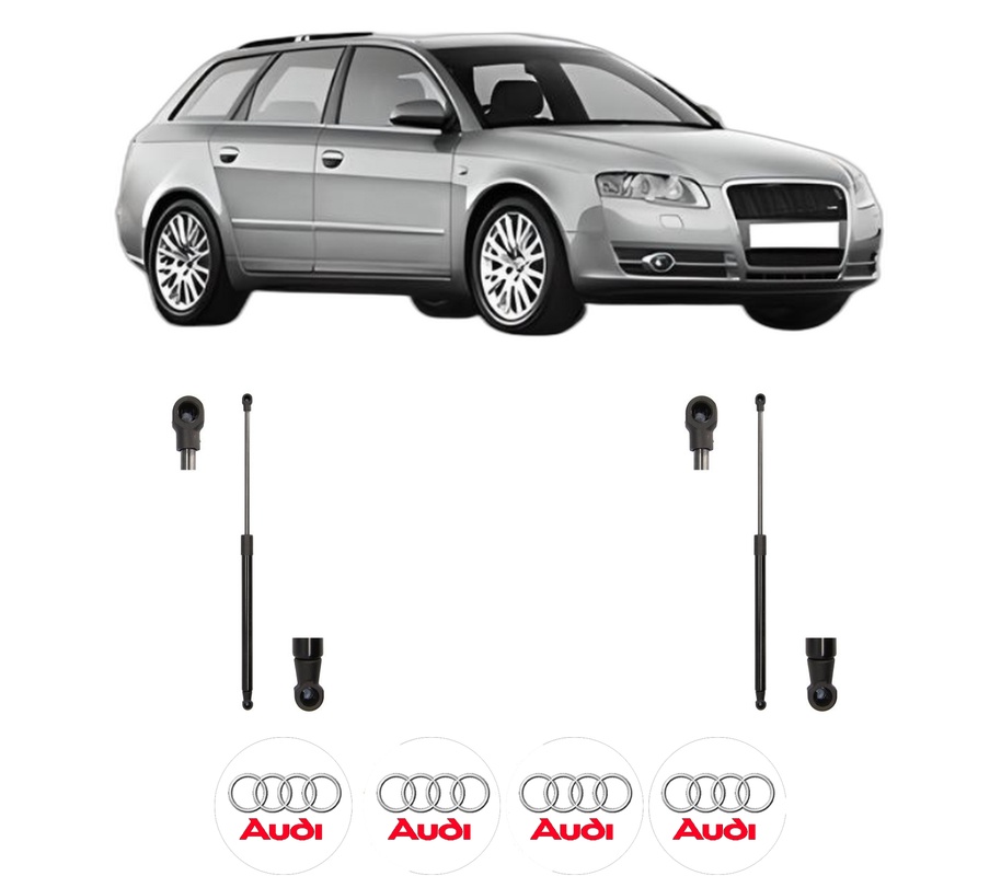 Set amortizoare portbagaj haion pentru AUDI A4 B7 Avant (8ED) din 2004-2008, 2 bucati, MAGNUM TECHNOLOGY, 4 stickere auto AUDI