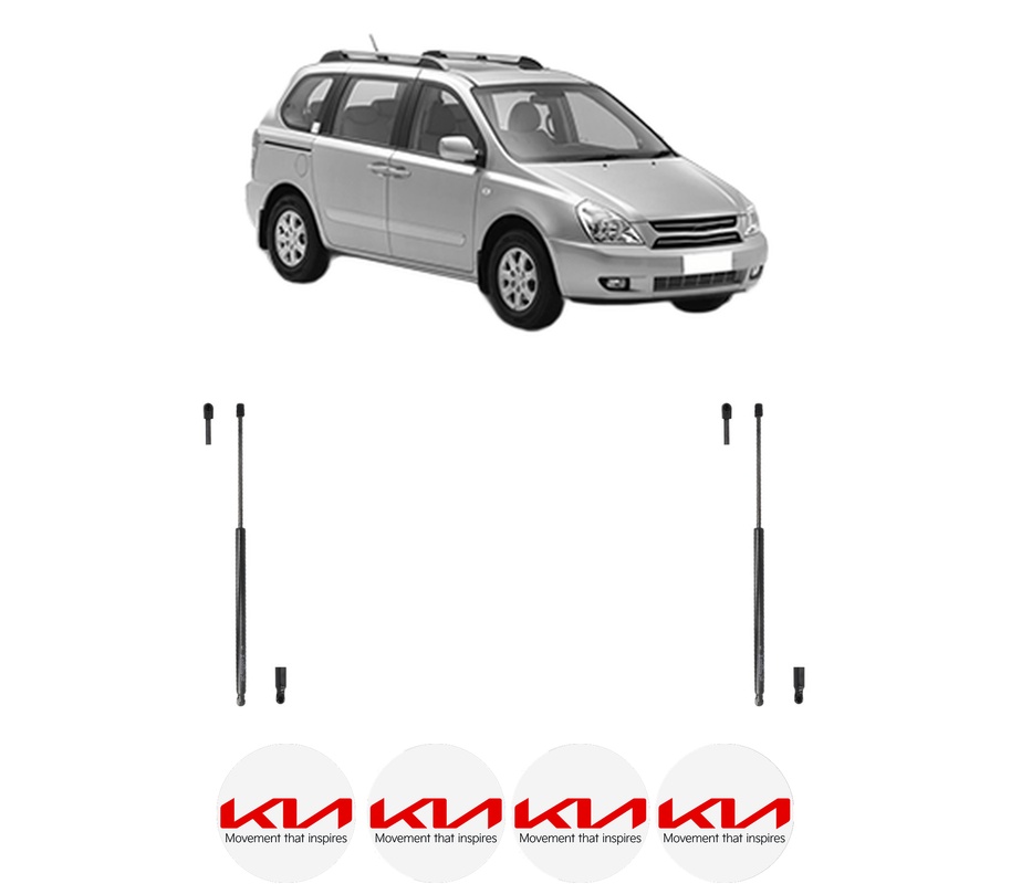 Set amortizoare portbagaj haion pentru KIA CARNIVAL / GRAND CARNIVAL III (VQ) din 2006-2015, 2 bucati, KROSNO, 4 stickere auto KIA