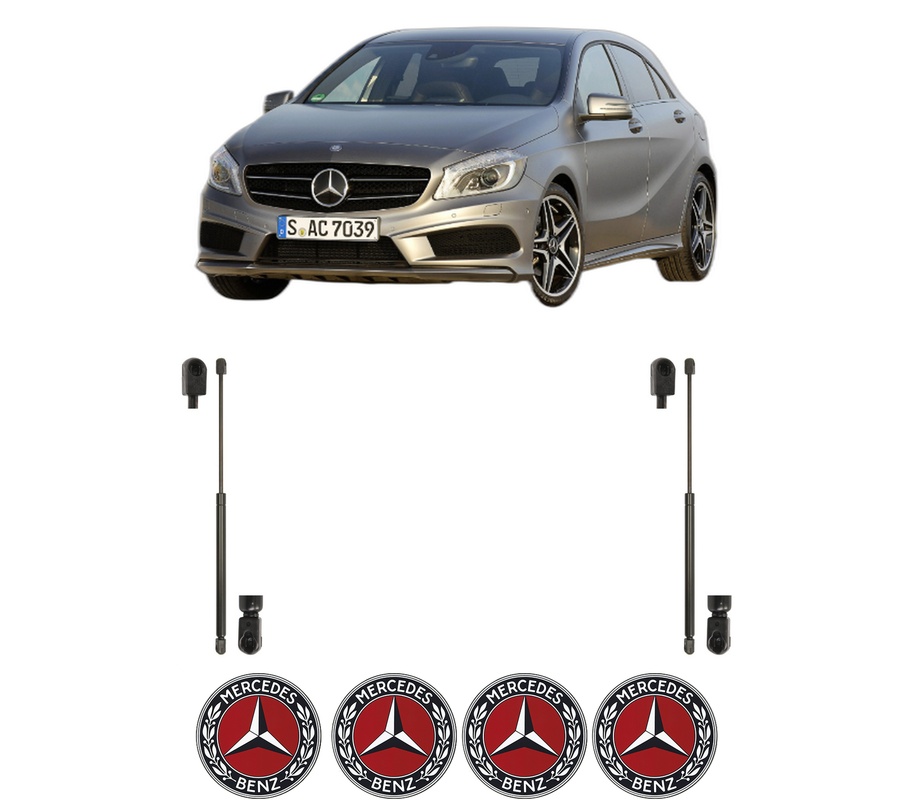 Set amortizoare portbagaj haion pentru MERCEDES-BENZ A-CLASS (W176) din 2012-2018, 2 bucati, KROSNO, 4 stickere auto MERCEDES-BENZ