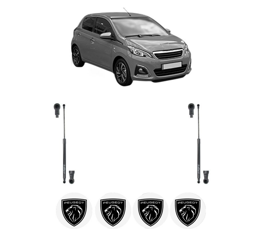 Set amortizoare portbagaj haion pentru PEUGEOT 108 din 2014-2018, 2 bucati, KROSNO, 4 stickere auto PEUGEOT