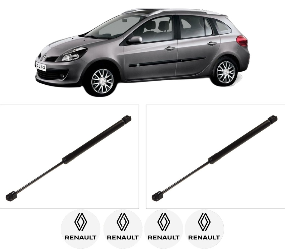 Set amortizoare portbagaj haion pentru RENAULT CLIO III Grandtour (KR0/1_) din 2007-2014, 2 bucati, KROSNO, 4 stickere auto RENAULT