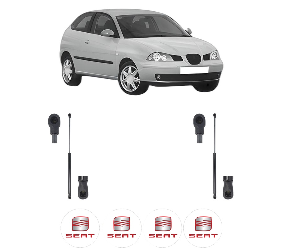 Set amortizoare portbagaj haion pentru SEAT IBIZA III (6L1) din 2002-2009, 2 bucati, MAGNUM TECHNOLOGY, 4 stickere auto SEAT