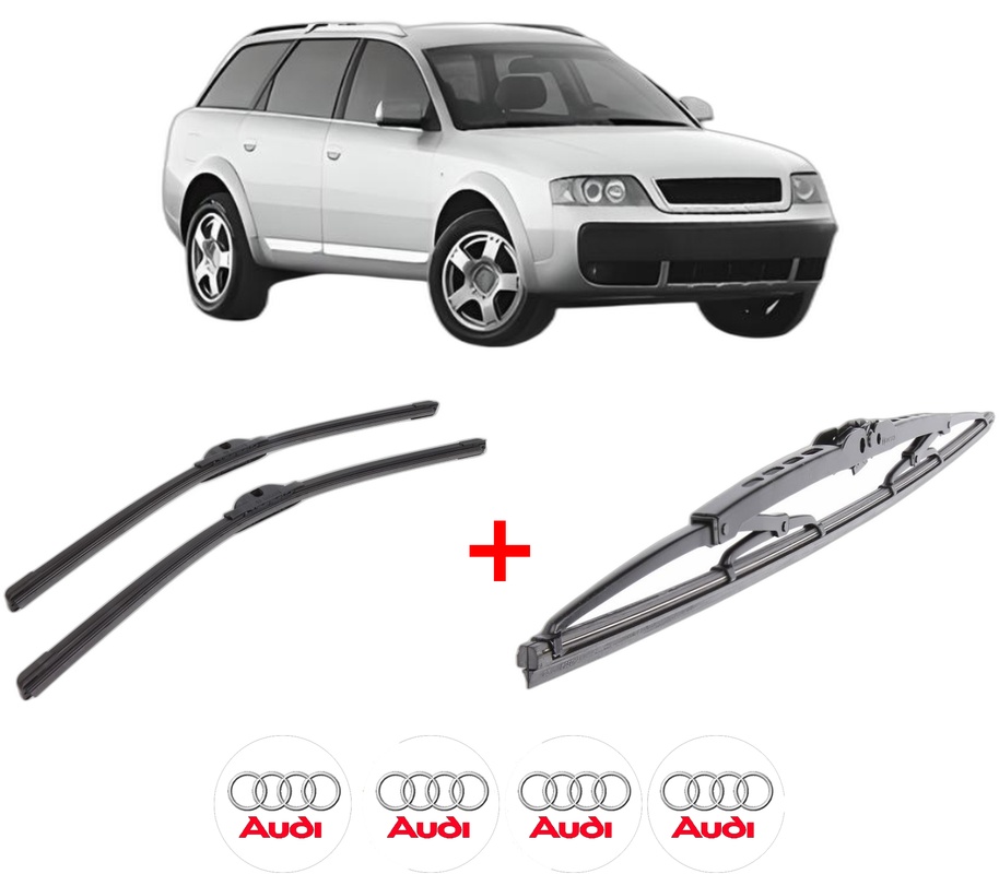 Set 3 stergatoare AUDI ALLROAD C5 (4BH) din 2000 - 2005, pentru parbriz si luneta fata si spate auto, Bosch Twin, din cauciuc siliconat rezistent, 4 Stickere Auto AUDI
