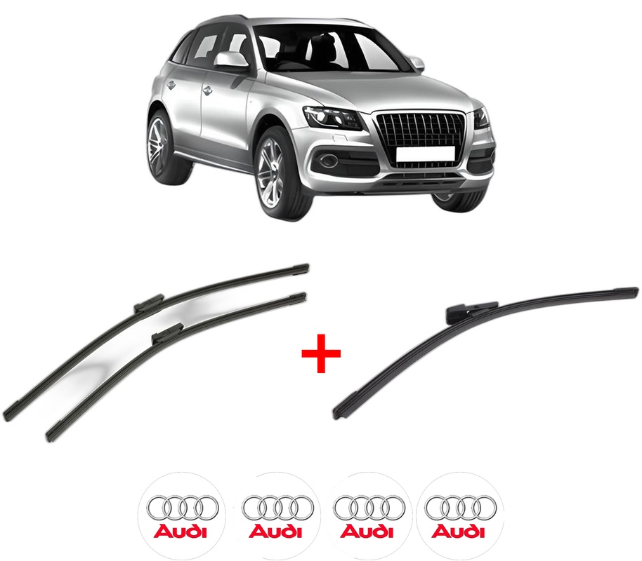 Set 3 stergatoare AUDI Q5 Van (8RB) din 2008 - 2017, pentru parbriz si luneta fata si spate auto, Bosch Aerotwin, din cauciuc siliconat rezistent, 4 Stickere Auto AUDI