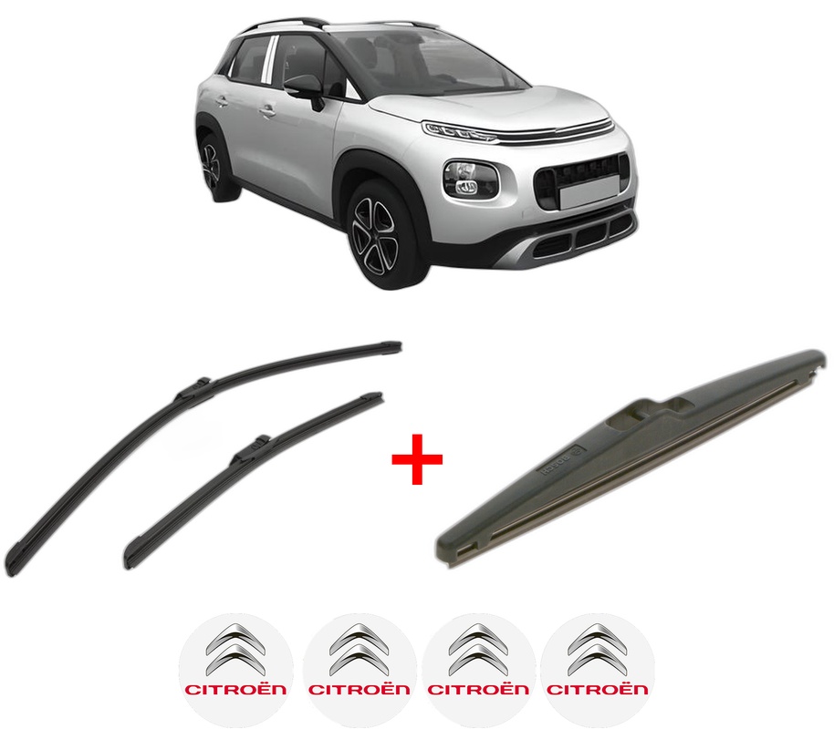 Set 3 stergatoare CITROEN C3 AIRCROSS II (2R_, 2C_) din 2017 - 2018, pentru parbriz si luneta fata si spate auto, Bosch Twin, din cauciuc siliconat rezistent, 4 Stickere Auto CITROEN