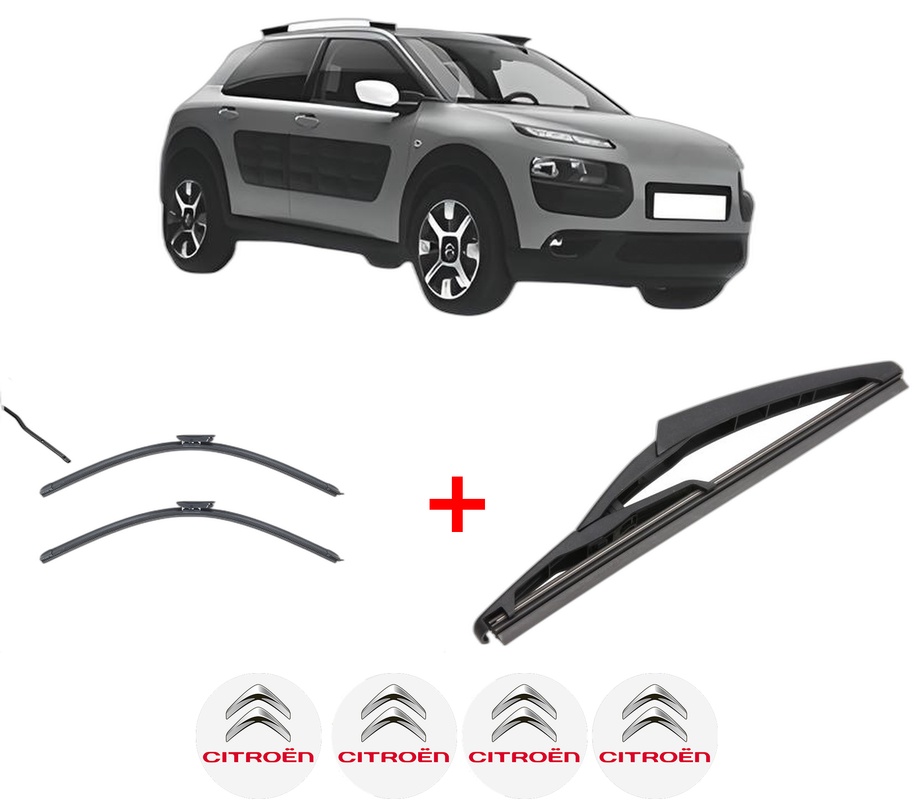 Set 3 stergatoare CITROEN C4 CACTUS din 2014 - 2018, pentru parbriz si luneta fata si spate auto, Valeo Silencio, din cauciuc siliconat rezistent, 4 Stickere Auto CITROEN