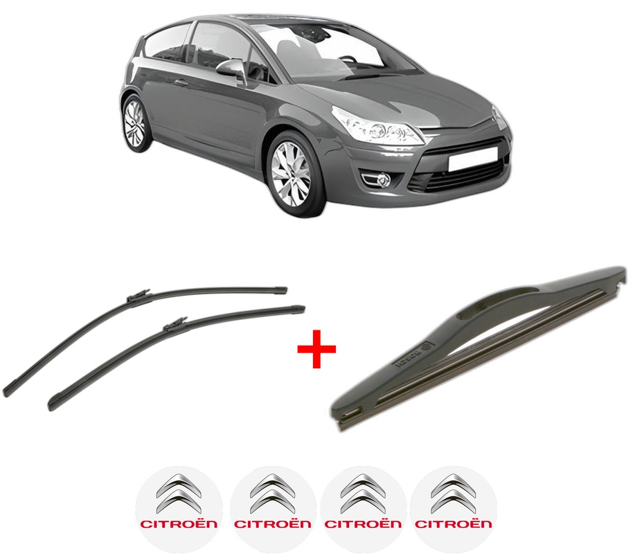 Set 3 stergatoare CITROEN C4 Coupe (LA_) din 2004 - 2011, pentru parbriz si luneta fata si spate auto, Bosch Twin, din cauciuc siliconat rezistent, 4 Stickere Auto CITROEN