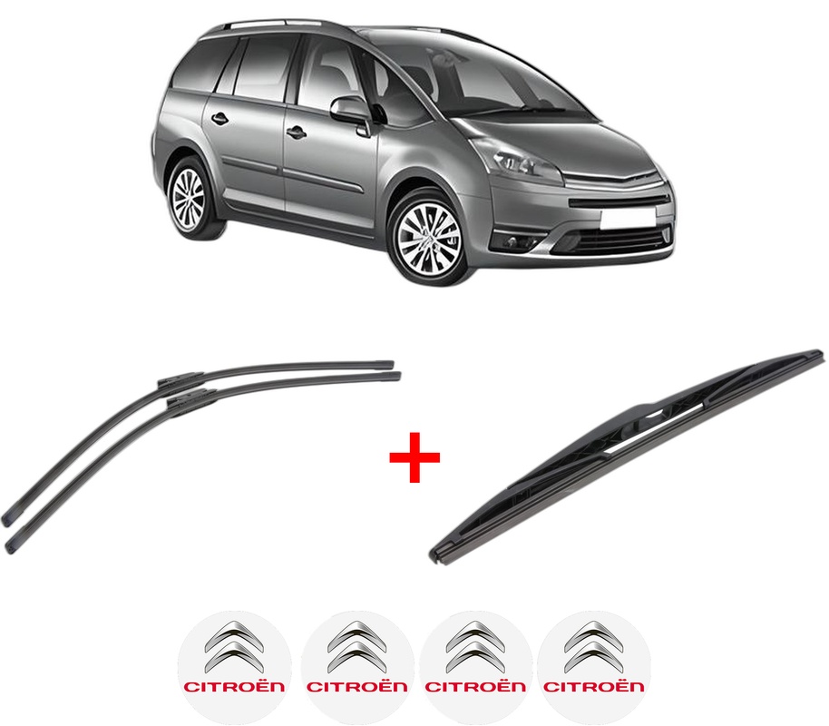 Set 3 stergatoare CITROEN C4 GRAND PICASSO I (UA_) din 2006 - 2013, pentru parbriz si luneta fata si spate auto, Bosch Twin, din cauciuc siliconat rezistent, 4 Stickere Auto CITROEN