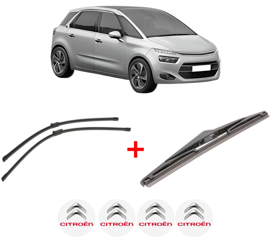 Set 3 stergatoare CITROEN C4 GRAND PICASSO II (DA_, DE_) din 2013 - 2018, pentru parbriz si luneta fata si spate auto, Bosch Twin, din cauciuc siliconat rezistent, 4 Stickere Auto CITROEN