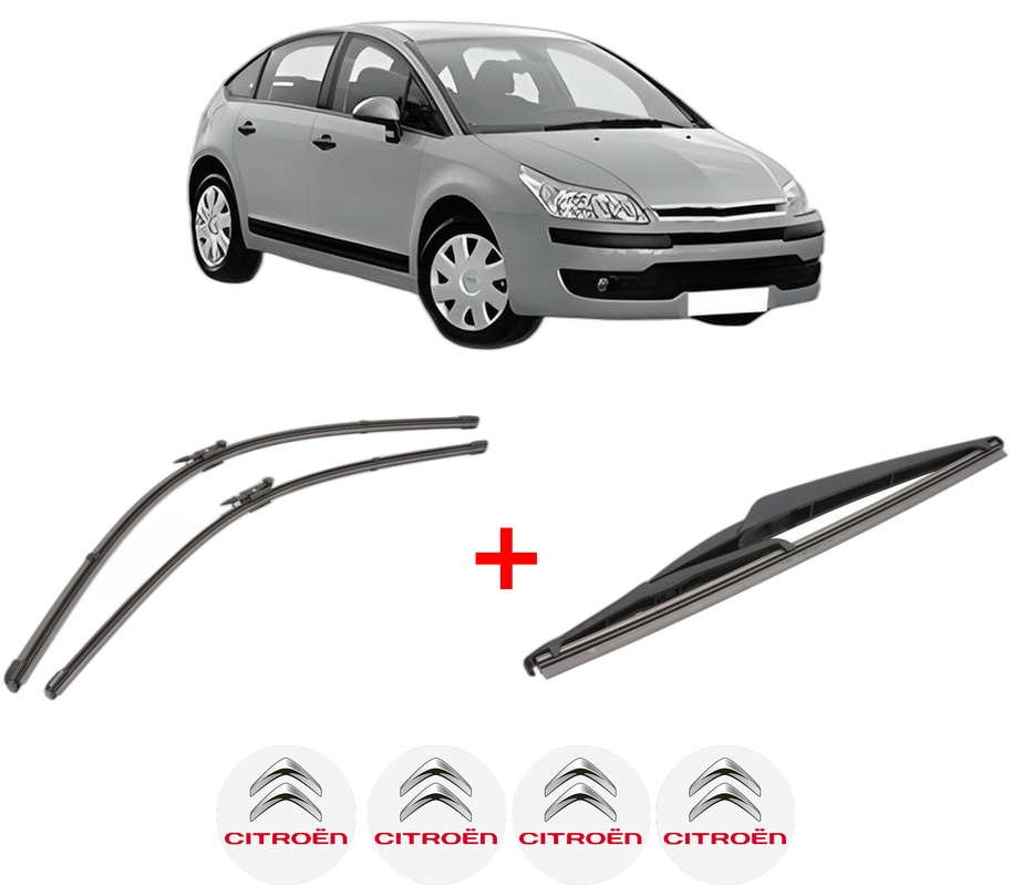 Set 3 stergatoare CITROEN C4 I (LC_) din 2004 - 2012, pentru parbriz si luneta fata si spate auto, Valeo Silencio, din cauciuc siliconat rezistent, 4 Stickere Auto CITROEN