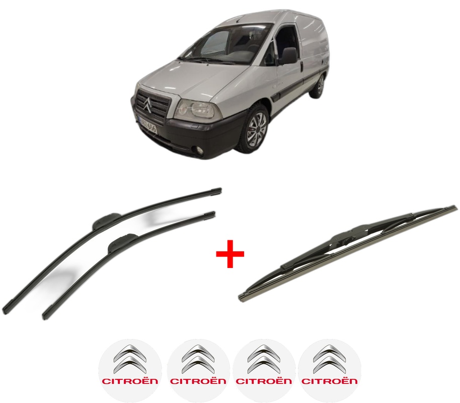 Set 3 stergatoare CITROEN JUMPY II Platform/Chassis din 2006 - 2016, pentru parbriz si luneta fata si spate auto, Bosch Twin, din cauciuc siliconat rezistent, 4 Stickere Auto CITROEN