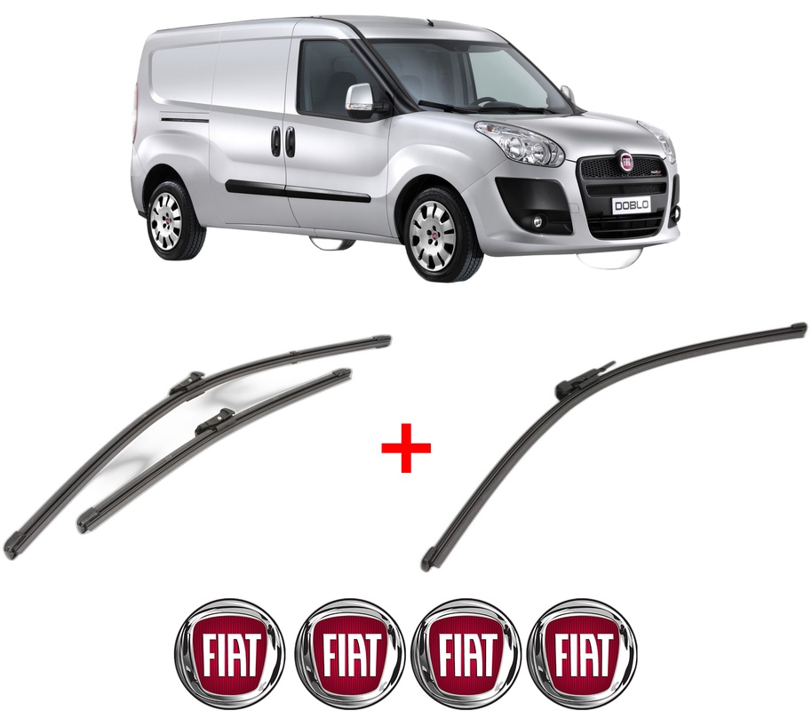 Set 3 stergatoare FIAT DOBLO Bus (263_) din 2010 - 2023, pentru parbriz si luneta fata si spate auto, Valeo Silencio Xtrm, din cauciuc siliconat rezistent, 4 Stickere Auto FIAT