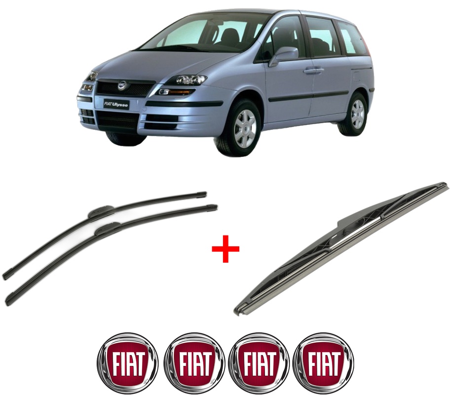 Set 3 stergatoare FIAT ULYSSE (179_) din 2002 - 2011, pentru parbriz si luneta fata si spate auto, Bosch Twin, din cauciuc siliconat rezistent, 4 Stickere Auto FIAT
