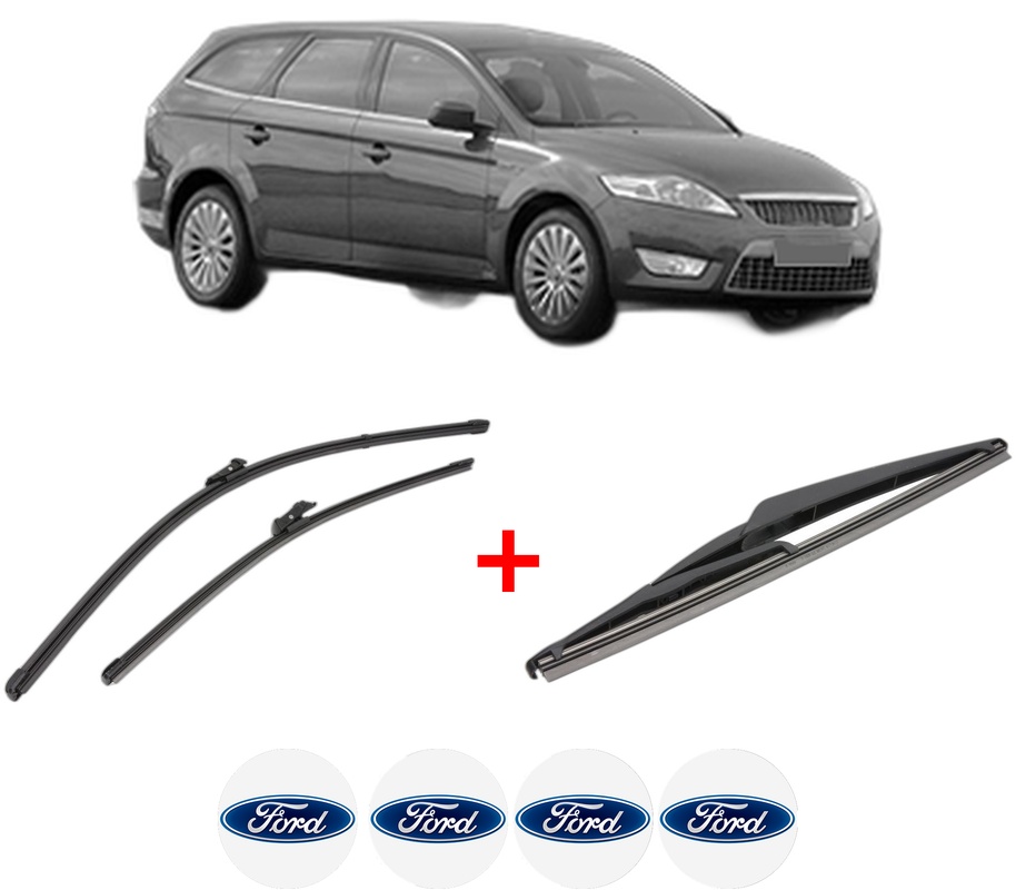 Set 3 stergatoare FORD MONDEO IV Turnier (BA7) din 2007 - 2015, pentru parbriz si luneta fata si spate auto, Valeo Silencio, din cauciuc siliconat rezistent, 4 Stickere Auto FORD