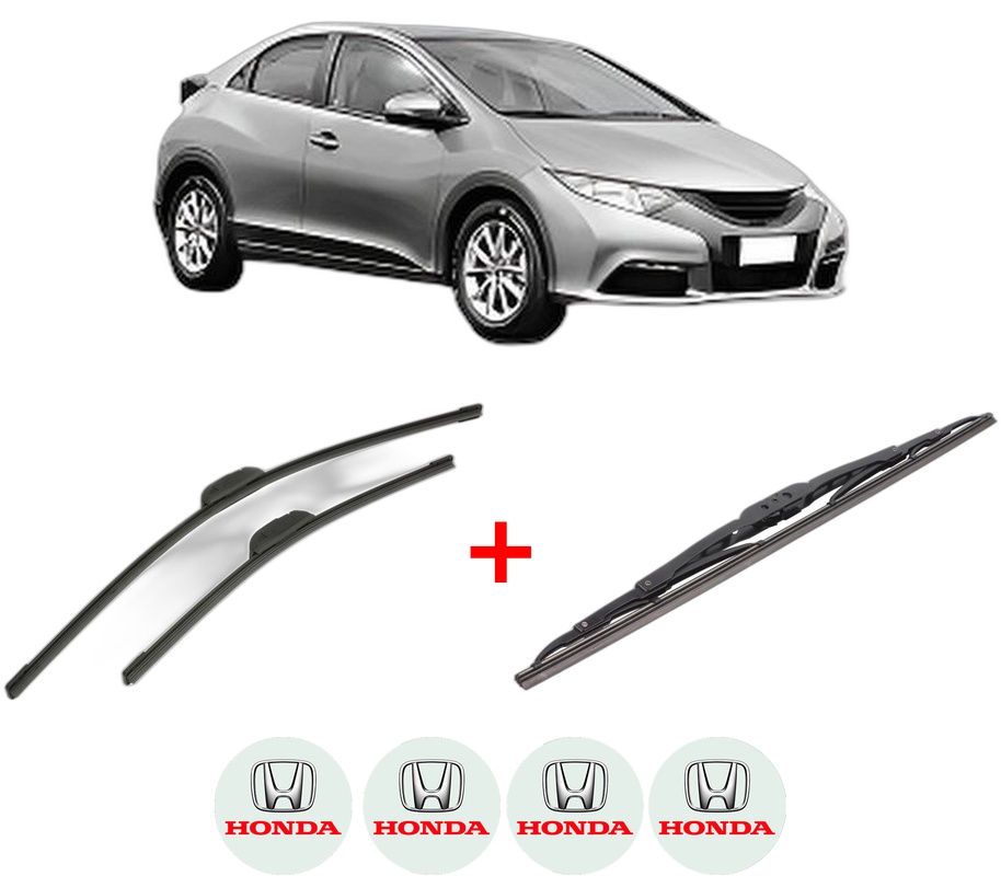Set 3 stergatoare HONDA CIVIC IX (FK) din 2012 - 2016, pentru parbriz si luneta fata si spate auto, Bosch Twin, din cauciuc siliconat rezistent, 4 Stickere Auto HONDA