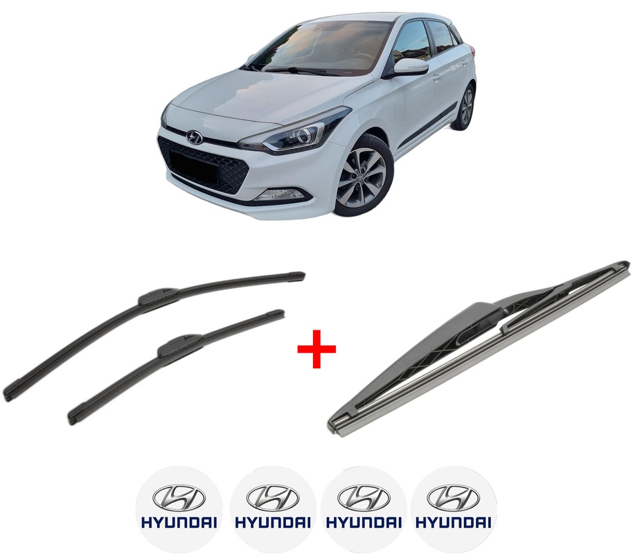 Set 3 stergatoare HYUNDAI i20 II (GB, IB) din 2014 - 2021, pentru parbriz si luneta fata si spate auto, Bosch Twin, din cauciuc siliconat rezistent, 4 Stickere Auto HYUNDAI