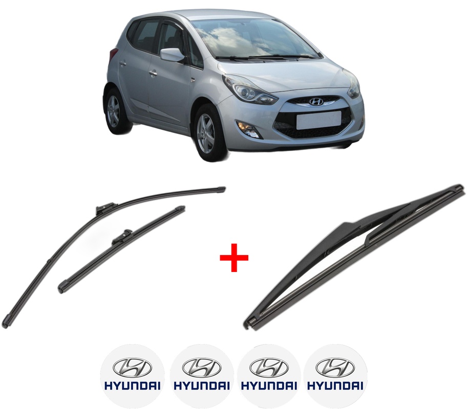 Set 3 stergatoare HYUNDAI ix20 (JC) din 2010 - 2019, pentru parbriz si luneta fata si spate auto, Valeo Silencio, din cauciuc siliconat rezistent, 4 Stickere Auto HYUNDAI