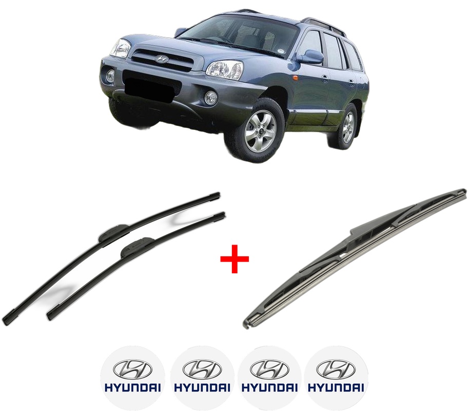 Set 3 stergatoare HYUNDAI SANTA FÉ II SUV Van (CM) din 2005 - 2013, pentru parbriz si luneta fata si spate auto, Bosch Twin, din cauciuc siliconat rezistent, 4 Stickere Auto HYUNDAI