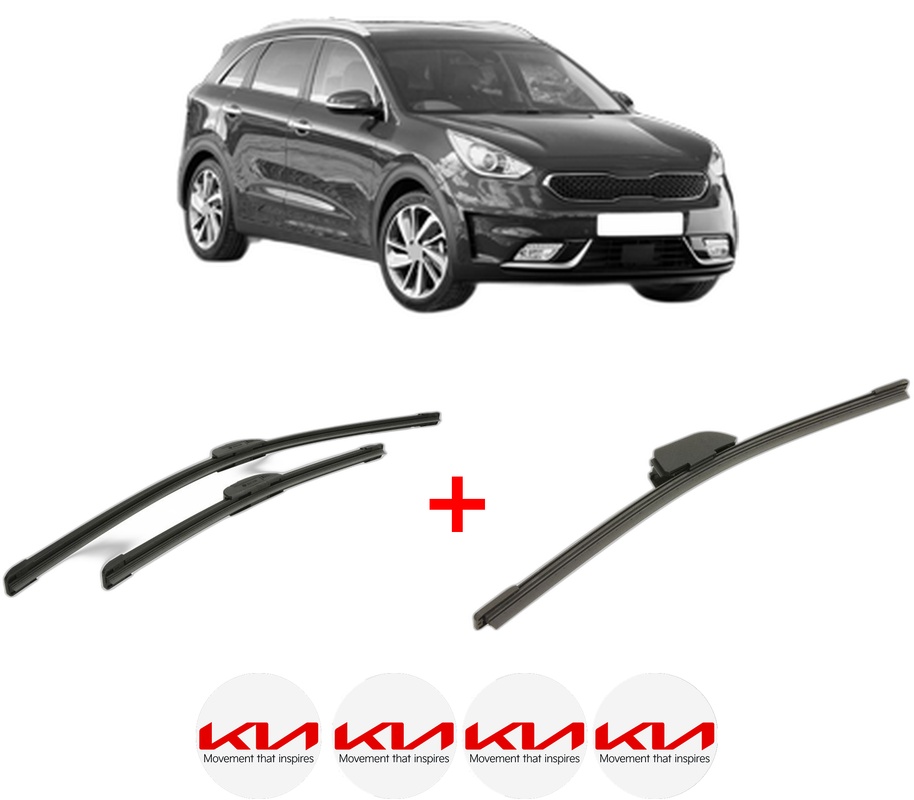 Set 3 stergatoare KIA NIRO I (DE) din 2016 - 2022, pentru parbriz si luneta fata si spate auto, Bosch Aerotwin, din cauciuc siliconat rezistent, 4 Stickere Auto KIA