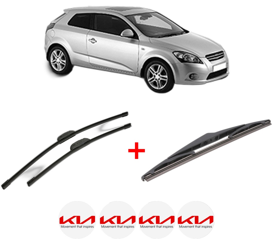 Set 3 stergatoare KIA PRO CEE'D (ED) din 2008 - 2013, pentru parbriz si luneta fata si spate auto, Bosch Twin, din cauciuc siliconat rezistent, 4 Stickere Auto KIA