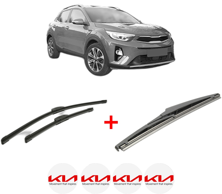 Set 3 stergatoare KIA STONIC (YB) din 2017, pentru parbriz si luneta fata si spate auto, Bosch Twin, din cauciuc siliconat rezistent, 4 Stickere Auto KIA
