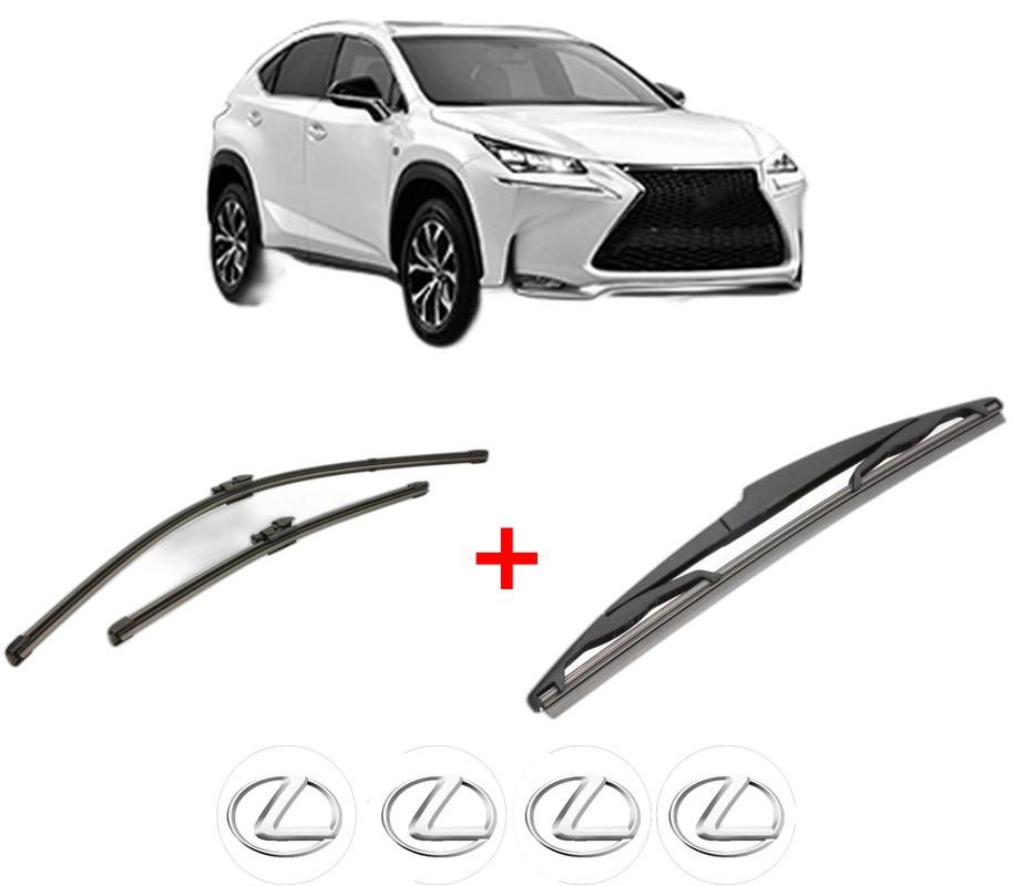 Set 3 stergatoare LEXUS NX (_Z1_) din 2014, pentru parbriz si luneta fata si spate auto, Valeo Silencio, din cauciuc siliconat rezistent, 4 Stickere Auto LEXUS