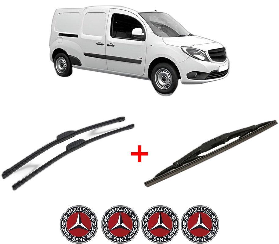 Set 3 stergatoare MERCEDES-BENZ CITAN Box Body/MPV (W415) din 2012 - 2021, pentru parbriz si luneta fata si spate auto, Bosch Twin, din cauciuc siliconat rezistent, 4 Stickere Auto MERCEDES-BENZ