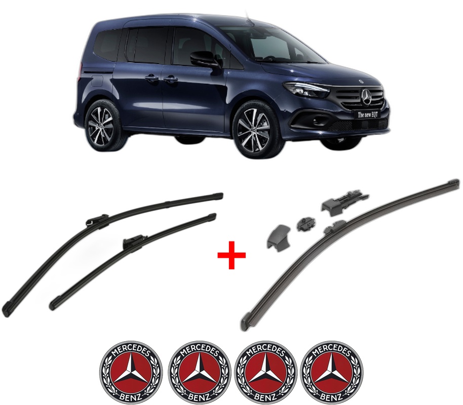 Set 3 stergatoare MERCEDES-BENZ EQT (W420) din 2023, pentru parbriz si luneta fata si spate auto, Valeo HydroConnect, din cauciuc siliconat rezistent, 4 Stickere Auto MERCEDES-BENZ