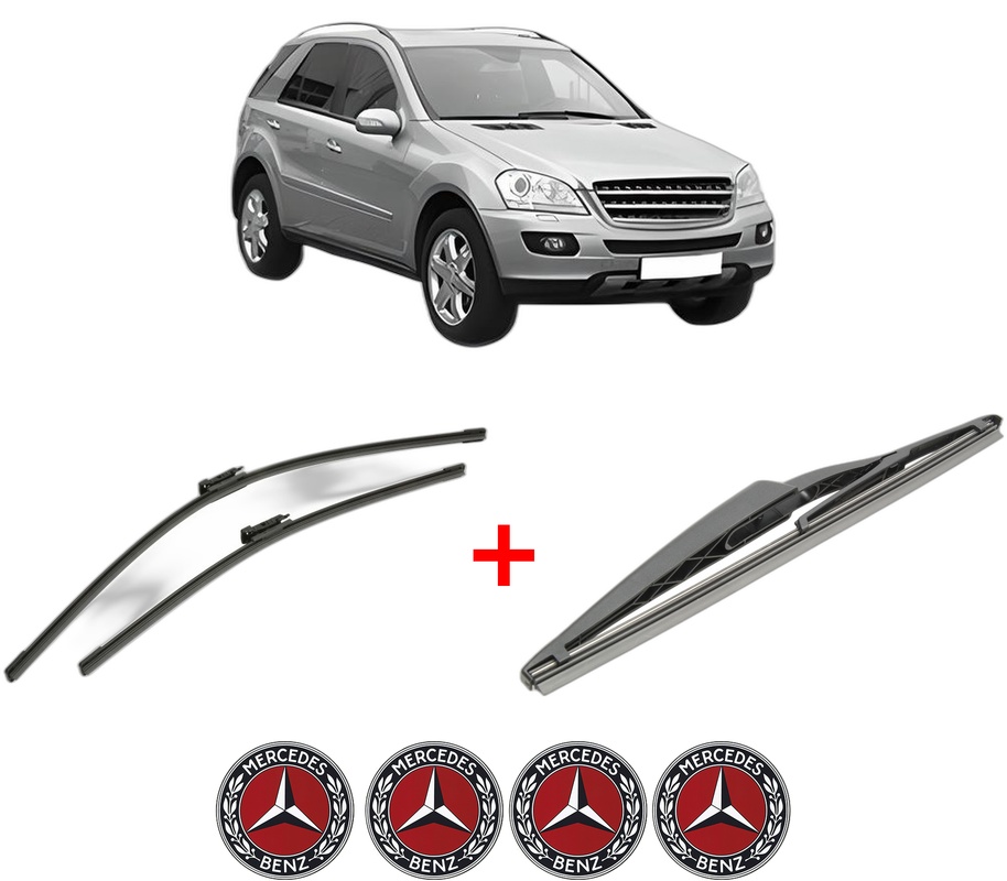 Set 3 stergatoare MERCEDES-BENZ M-CLASS (W164) din 2005 - 2011, pentru parbriz si luneta fata si spate auto, Bosch Twin, din cauciuc siliconat rezistent, 4 Stickere Auto MERCEDES-BENZ