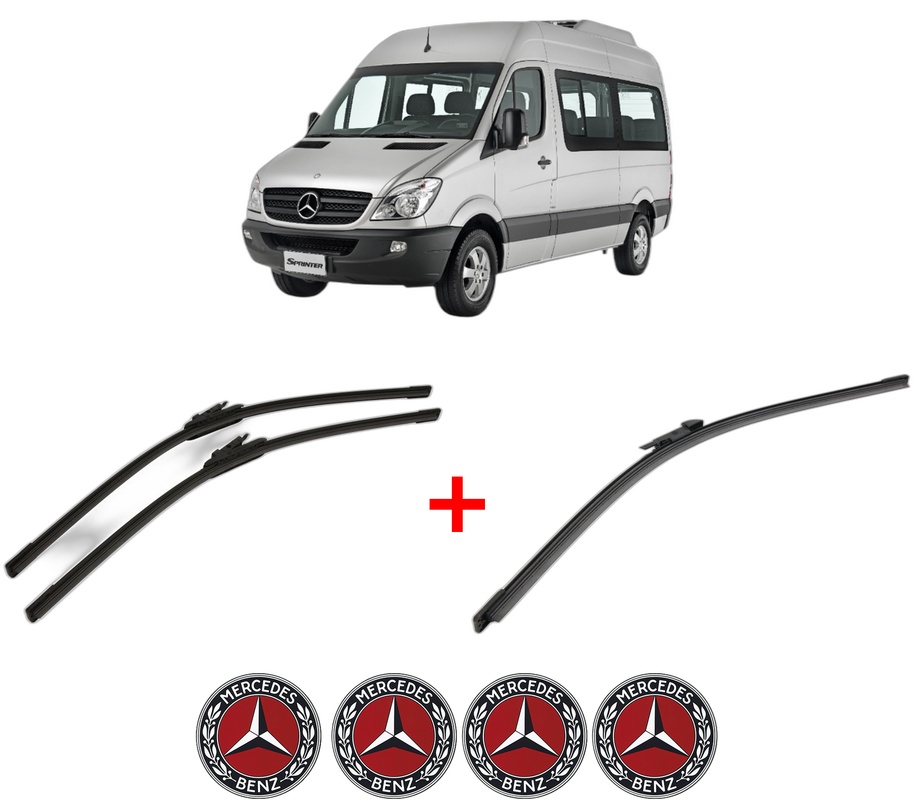 Set 3 stergatoare MERCEDES-BENZ SPRINTER 3-t Bus (B906) din 2006 - 2018, pentru parbriz si luneta fata si spate auto, Bosch Aerotwin, din cauciuc siliconat rezistent, 4 Stickere Auto MERCEDES-BENZ
