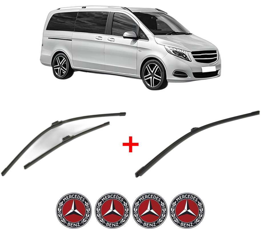 Set 3 stergatoare MERCEDES-BENZ V-CLASS (W447) din 2014 - 2020, pentru parbriz si luneta fata si spate auto, Bosch Aerotwin, din cauciuc siliconat rezistent, 4 Stickere Auto MERCEDES-BENZ