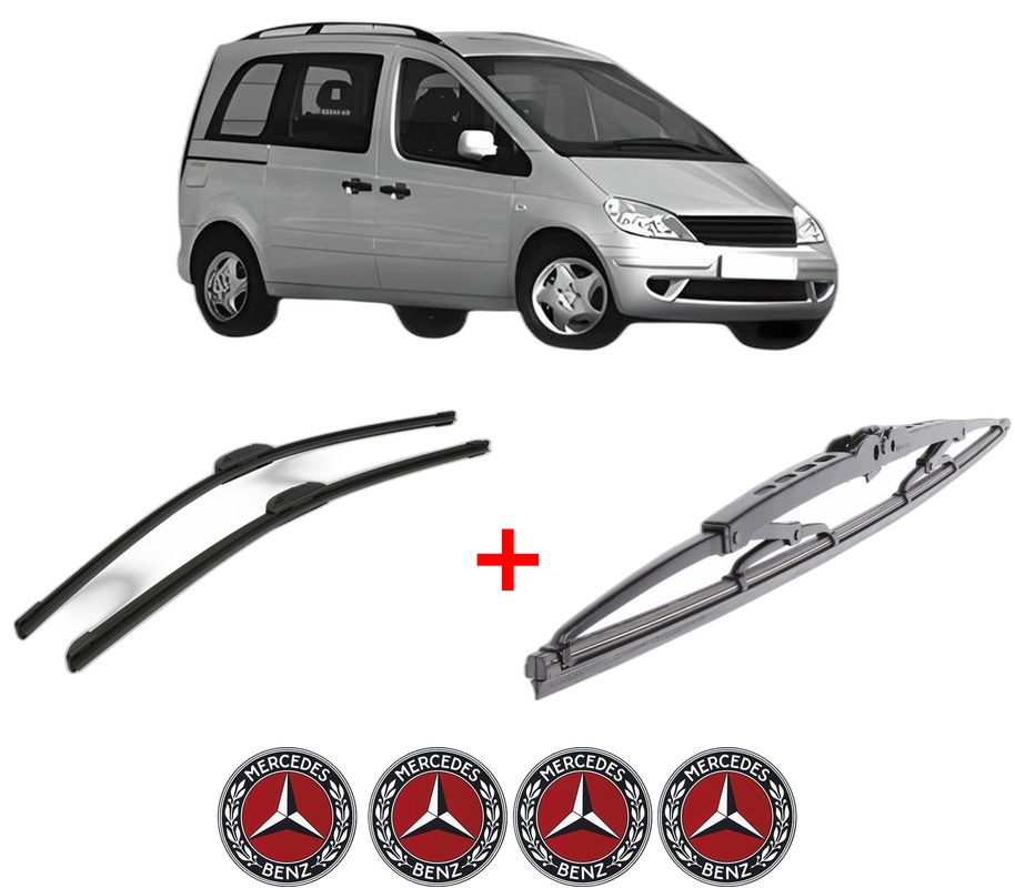 Set 3 stergatoare MERCEDES-BENZ VANEO (414) din 2002 - 2005, pentru parbriz si luneta fata si spate auto, Bosch Twin, din cauciuc siliconat rezistent, 4 Stickere Auto MERCEDES-BENZ
