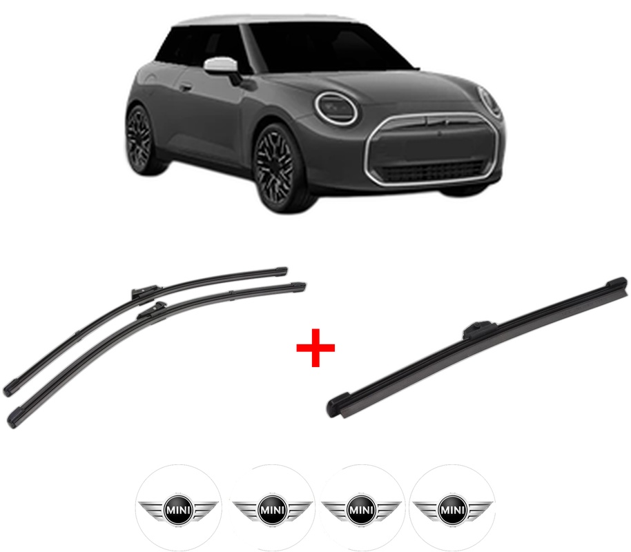 Set 3 stergatoare MINI MINI COOPER (J01) din 2023, pentru parbriz si luneta fata si spate auto, Valeo Silencio, din cauciuc siliconat rezistent, 4 Stickere Auto MINI