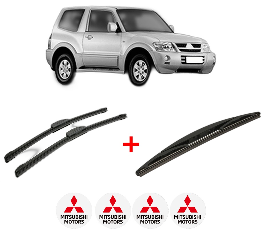 Set 3 stergatoare MITSUBISHI PAJERO CLASSIC (V2_W, V6_W, V7_W) din 2001, pentru parbriz si luneta fata si spate auto, Bosch Twin, din cauciuc siliconat rezistent, 4 Stickere Auto MITSUBISHI