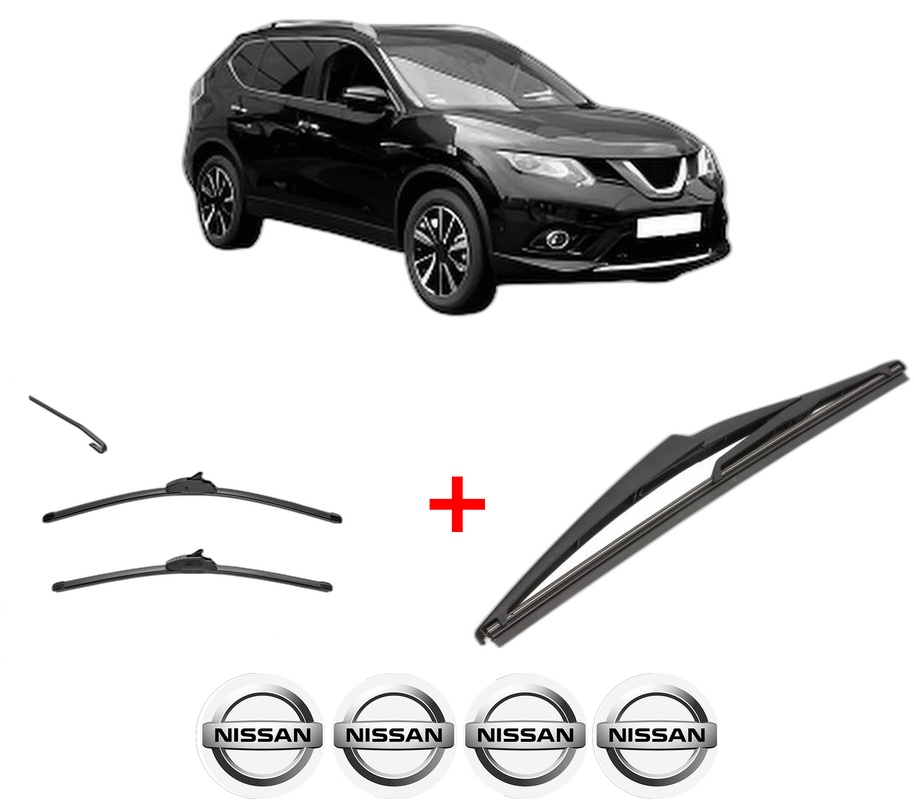 Set 3 stergatoare NISSAN X-TRAIL III (T32_, T32R, T32RR) din 2014, pentru parbriz si luneta fata si spate auto, Valeo Silencio, din cauciuc siliconat rezistent, 4 Stickere Auto NISSAN